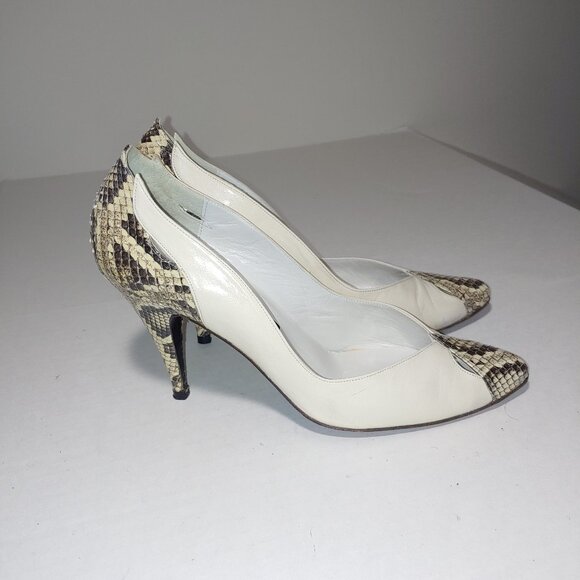 Stuart Weitzman for Mr Seymour Ivory and Snakeskin Leather Pumps Size 8 - Picture 1 of 9